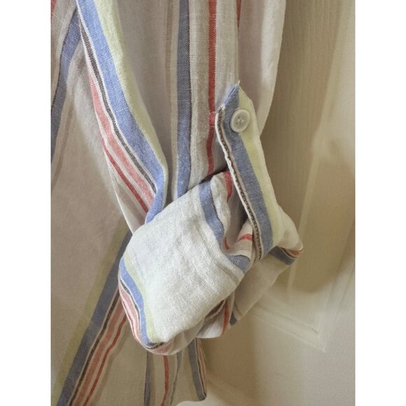 New Womens Large Linen Blend Multicolor Striped Button-Down Shirt Beach Resort - Picture 3 of 8